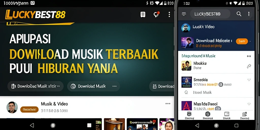 Screenshot antarmuka <strong>LUCKYBEST88</strong> menunjukkan fitur unggulan Download Musik.