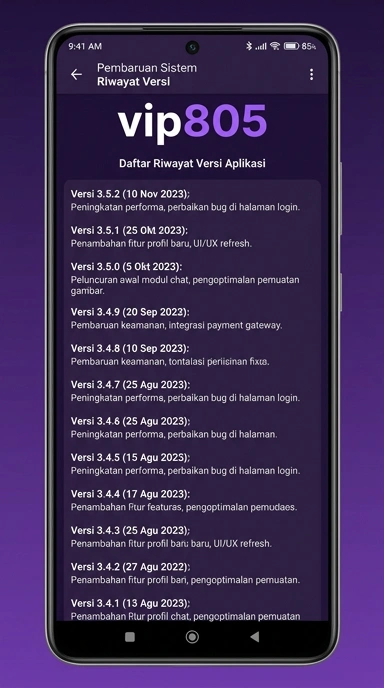 Riwayat Versi Aplikasi vip805 untuk Pengguna Android